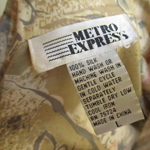 Vintage Women's Blouse Silk Large 1990's Padded Metro Express Abstract Print MOM - Picture 2 of 7